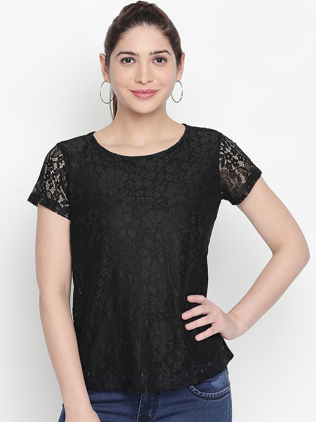 

Honey by Pantaloons Women Black Lace Top
