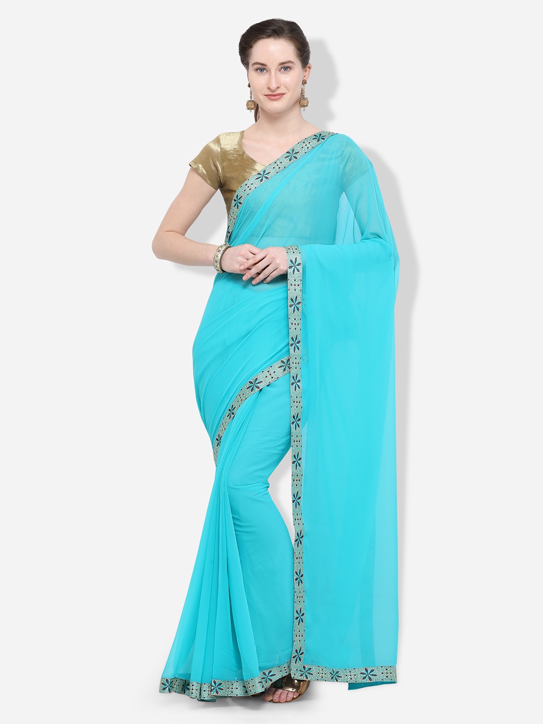

Kalista Turquoise Blue Embroidered Poly Georgette Saree
