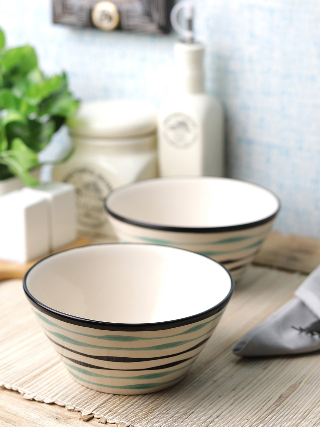 VarEesha Off-White 2 Pieces Printed Ceramic Bowl Set