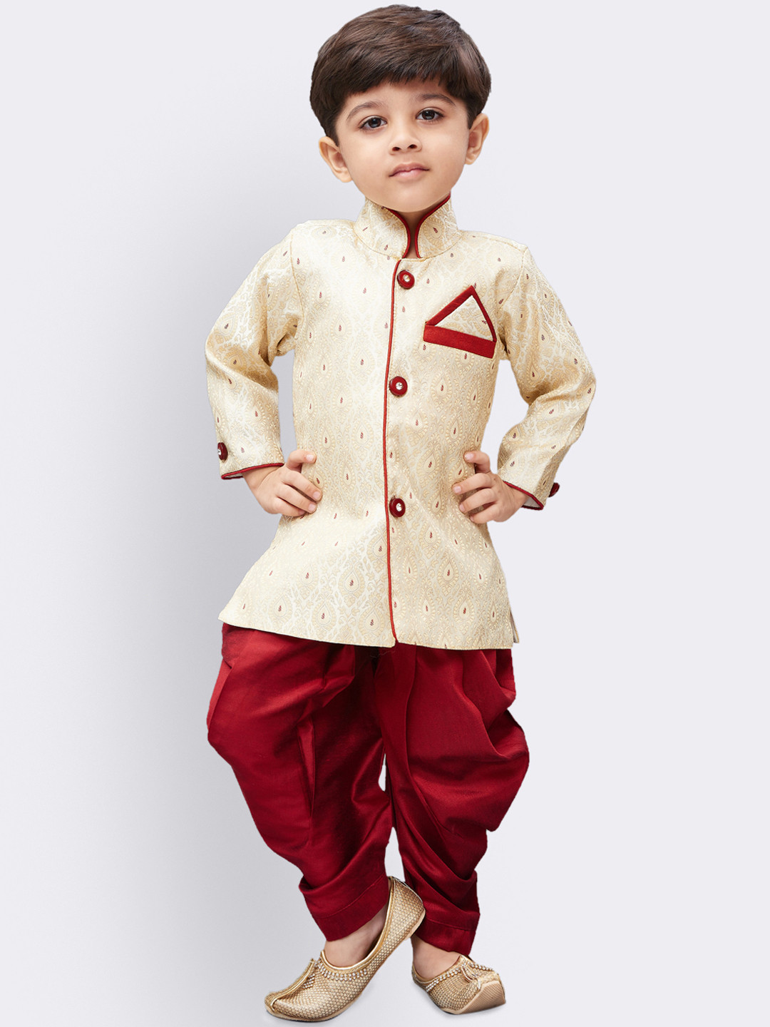 

JBN Creation Boys Red & Cream-Coloured Self Design Kurta with Dhoti Pants