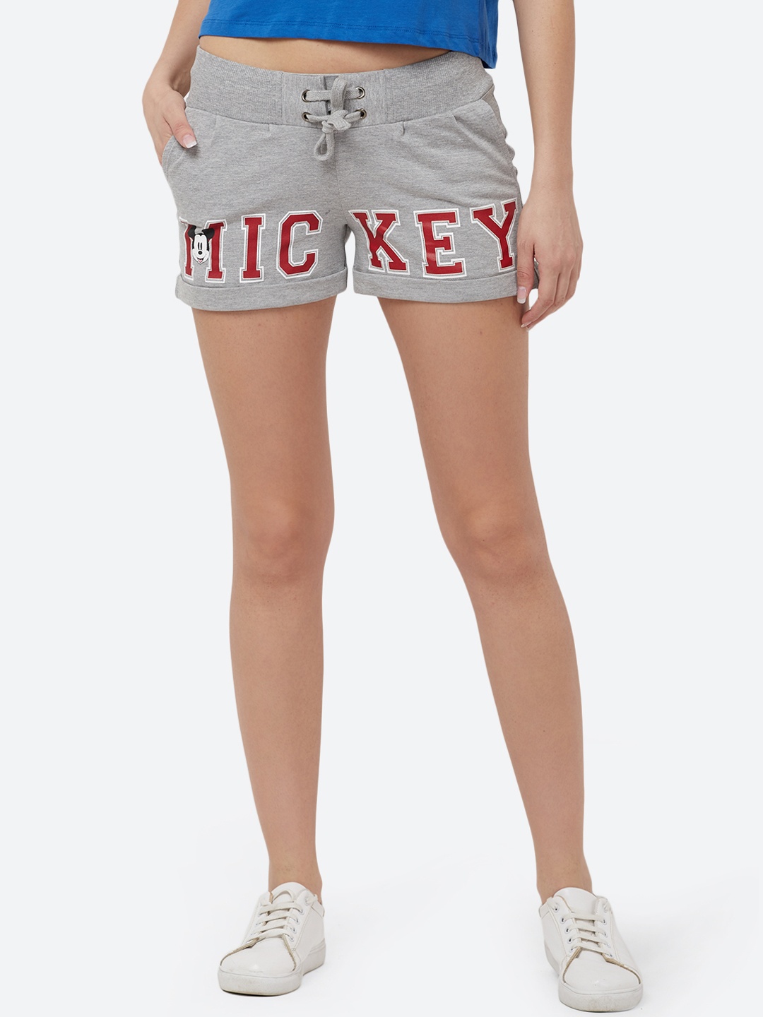 Free Authority Mickey & Friends featured Grey Shorts for Women, Grey melange