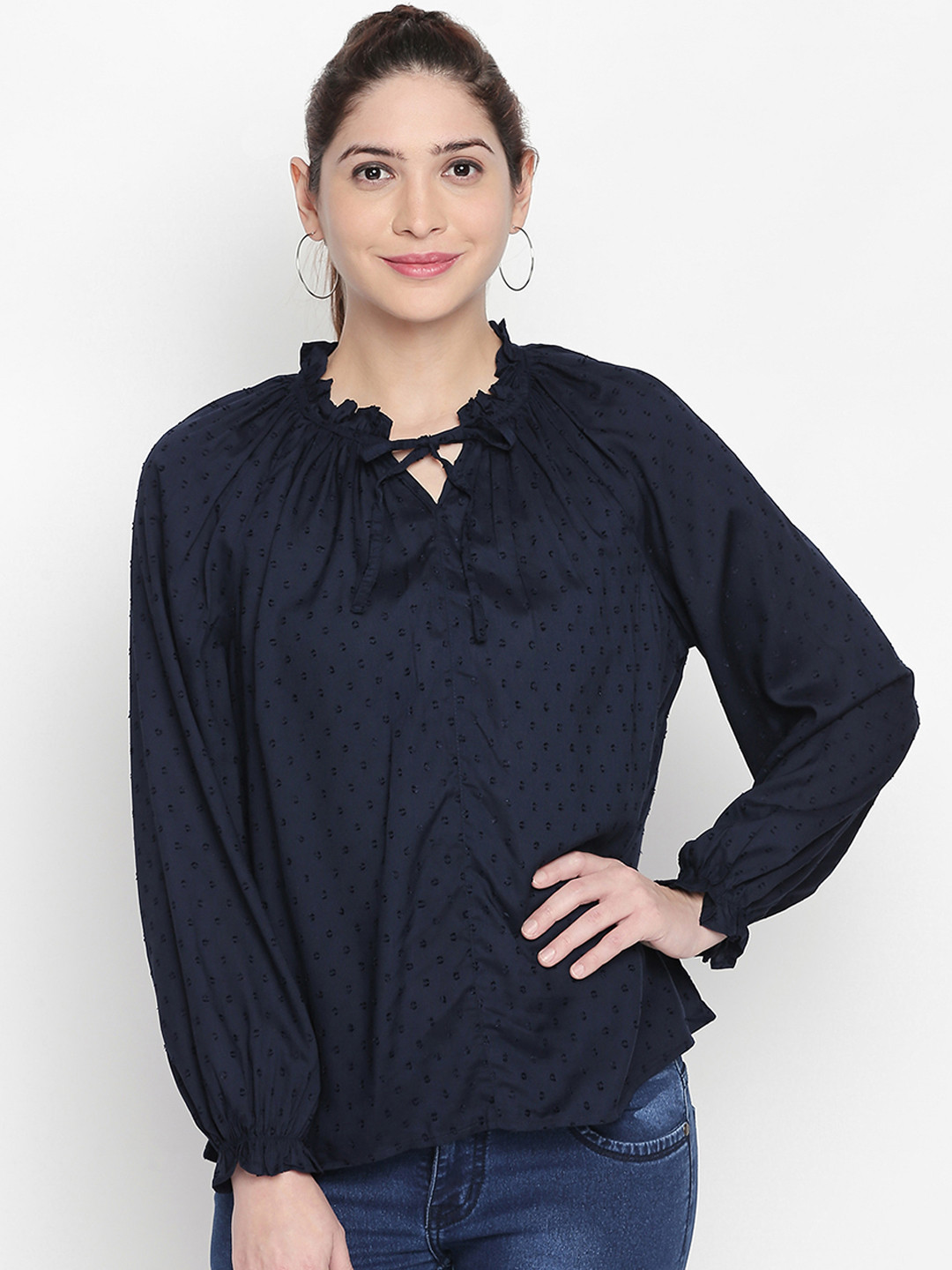 

Honey by Pantaloons Women Navy Blue Self Design A-Line Top