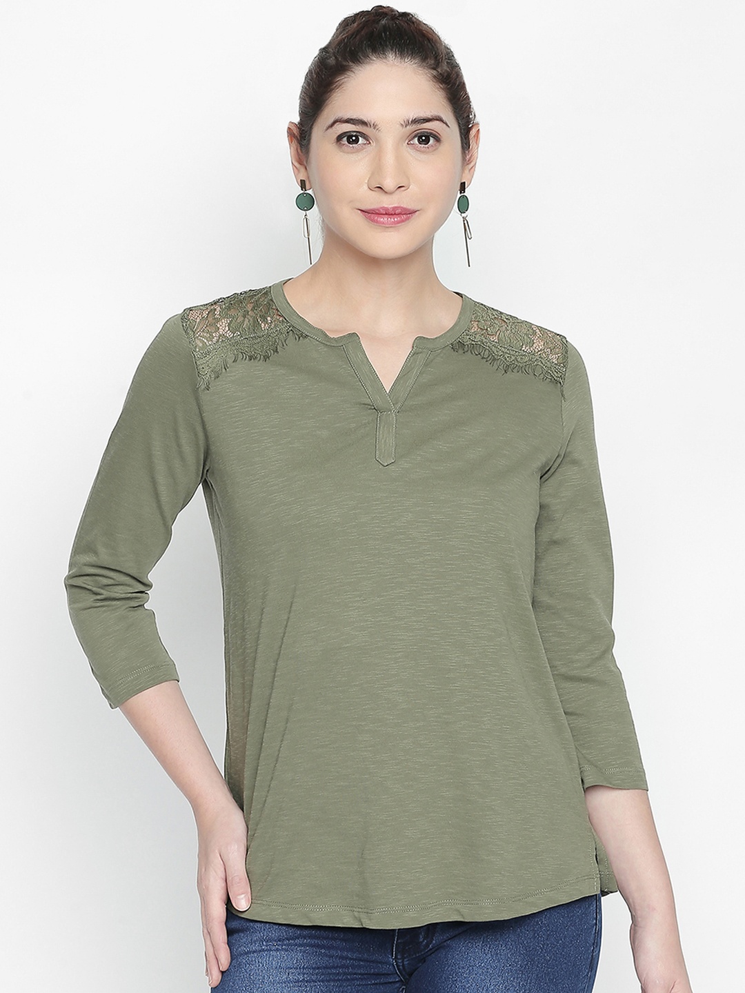 

Honey by Pantaloons Women Olive Green Solid A-Line Top