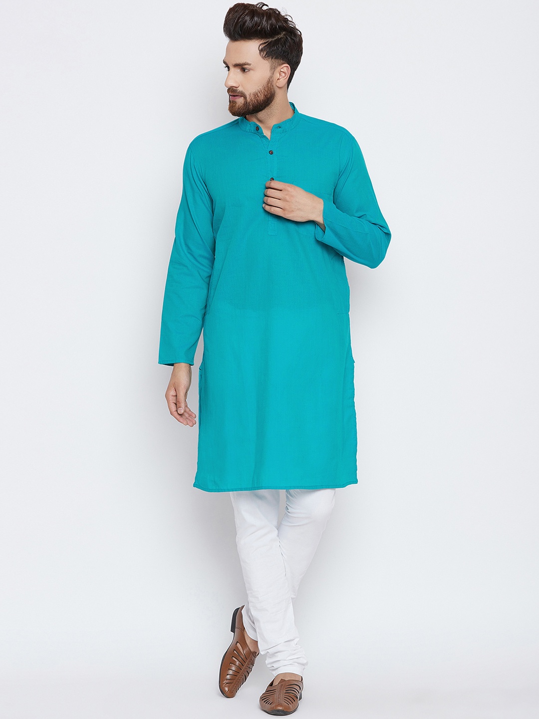 

even Men Teal Solid Straight Kurta
