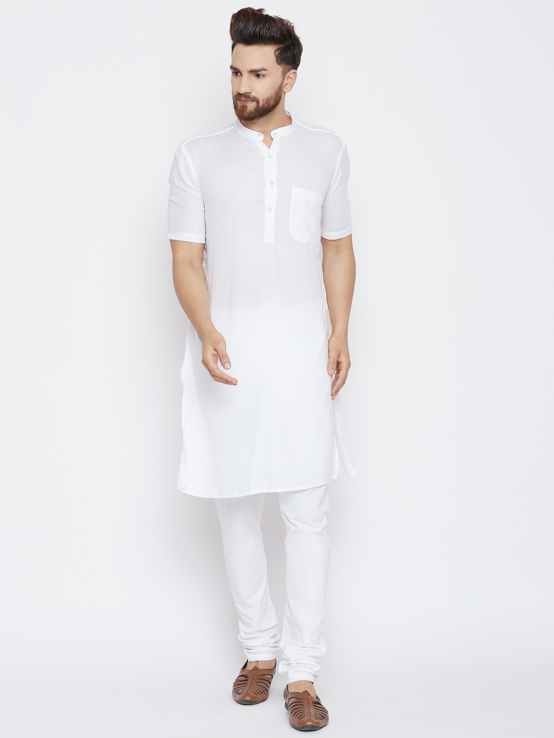 

even Men White Solid Straight Kurta