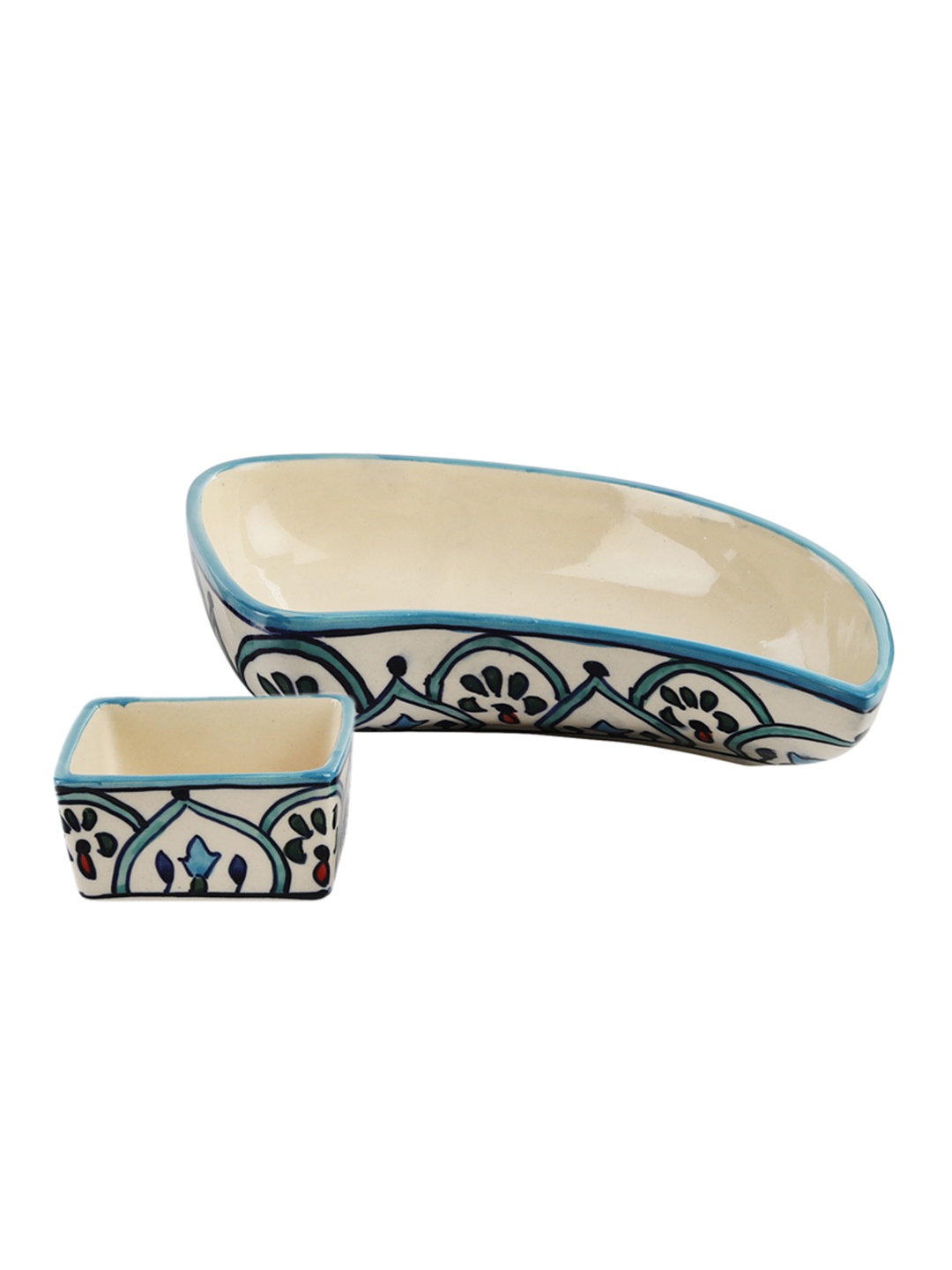 VarEesha Set of 2 Off-White & Navy Blue Printed Ceramic Serving Bowls