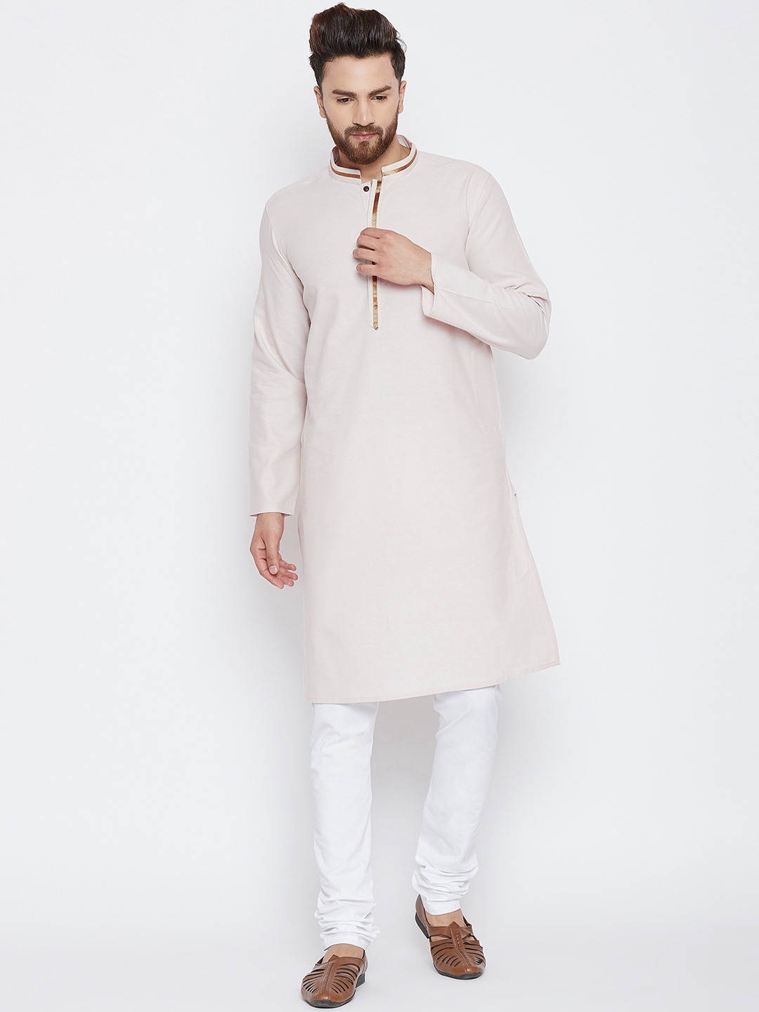 

even Men Beige Solid Straight Kurta