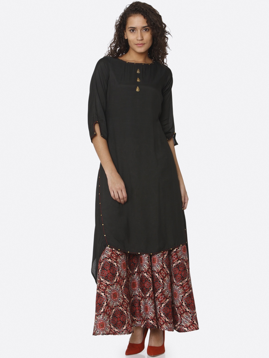 

RAISIN Women Black Printed Layered Maxi Dress