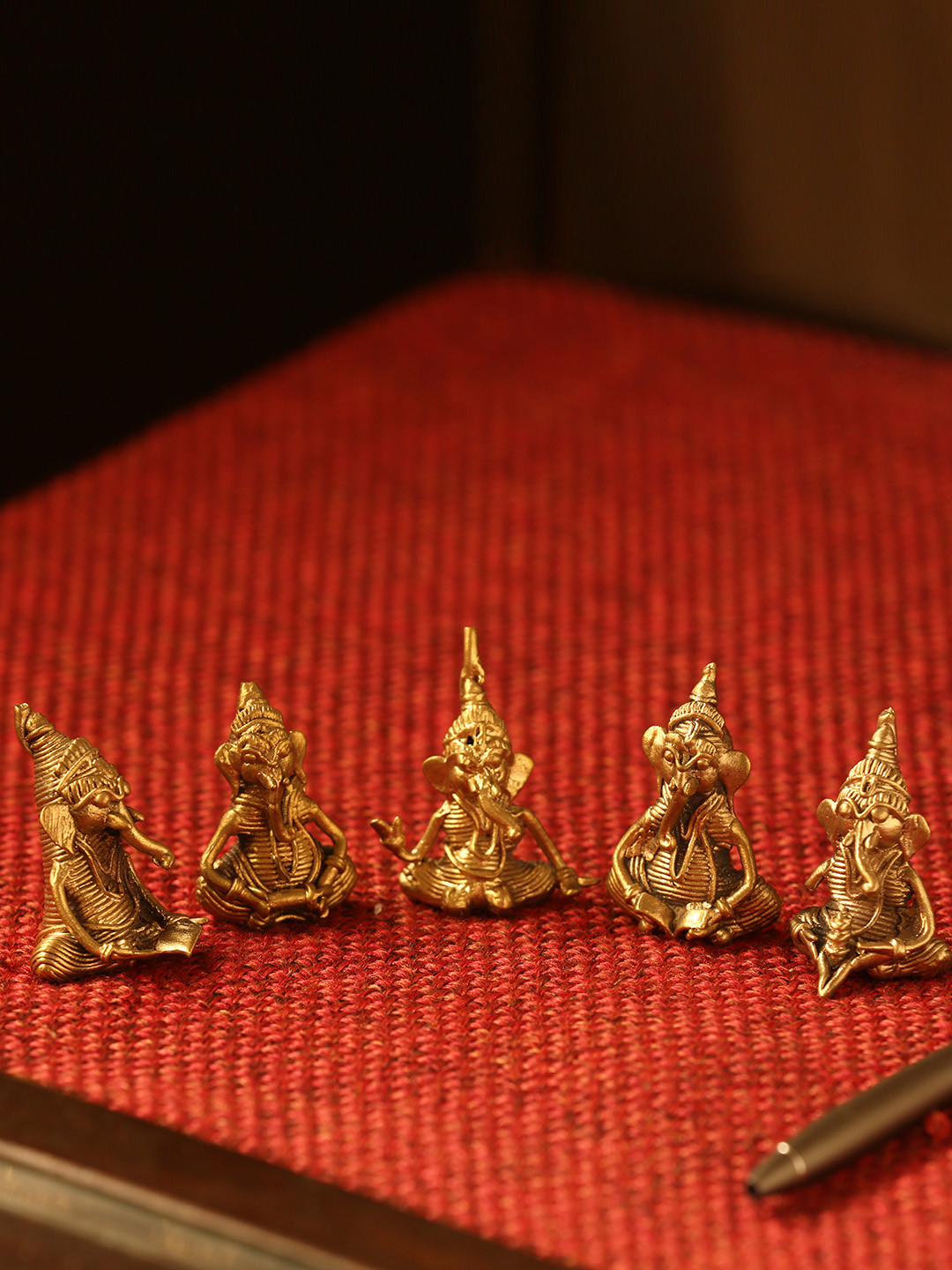 

ExclusiveLane Set of 5 Gold-Toned Ganesha Dhokra Art Handcrafted Showpieces
