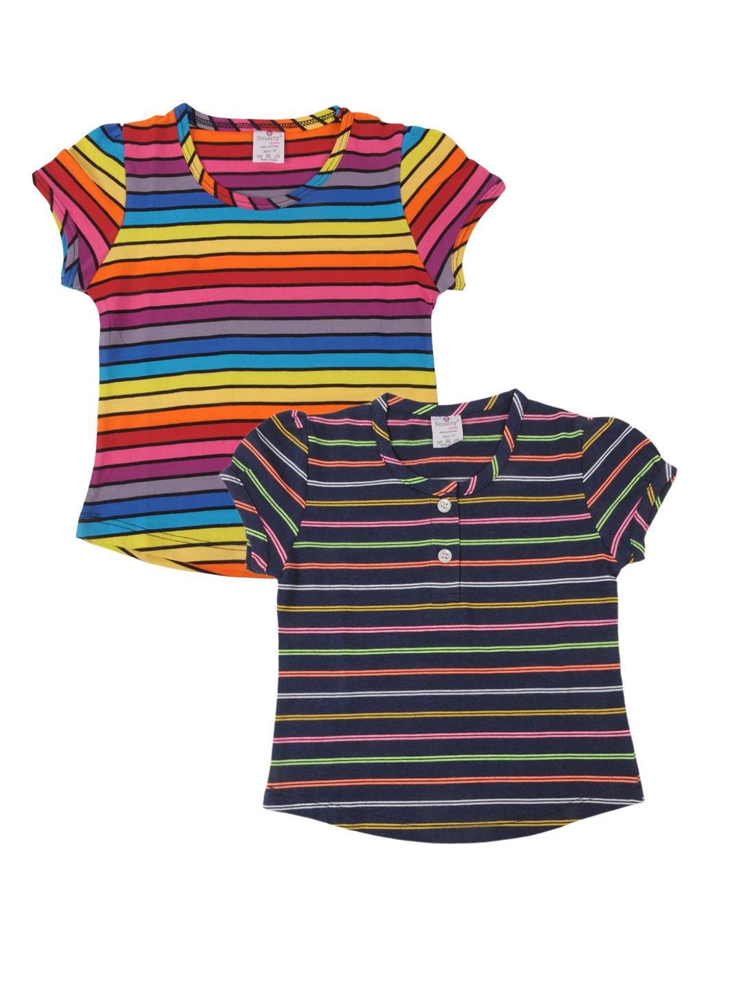 

Smarty Girls Pack Of 2 Striped Pure Cotton Tops, Multi