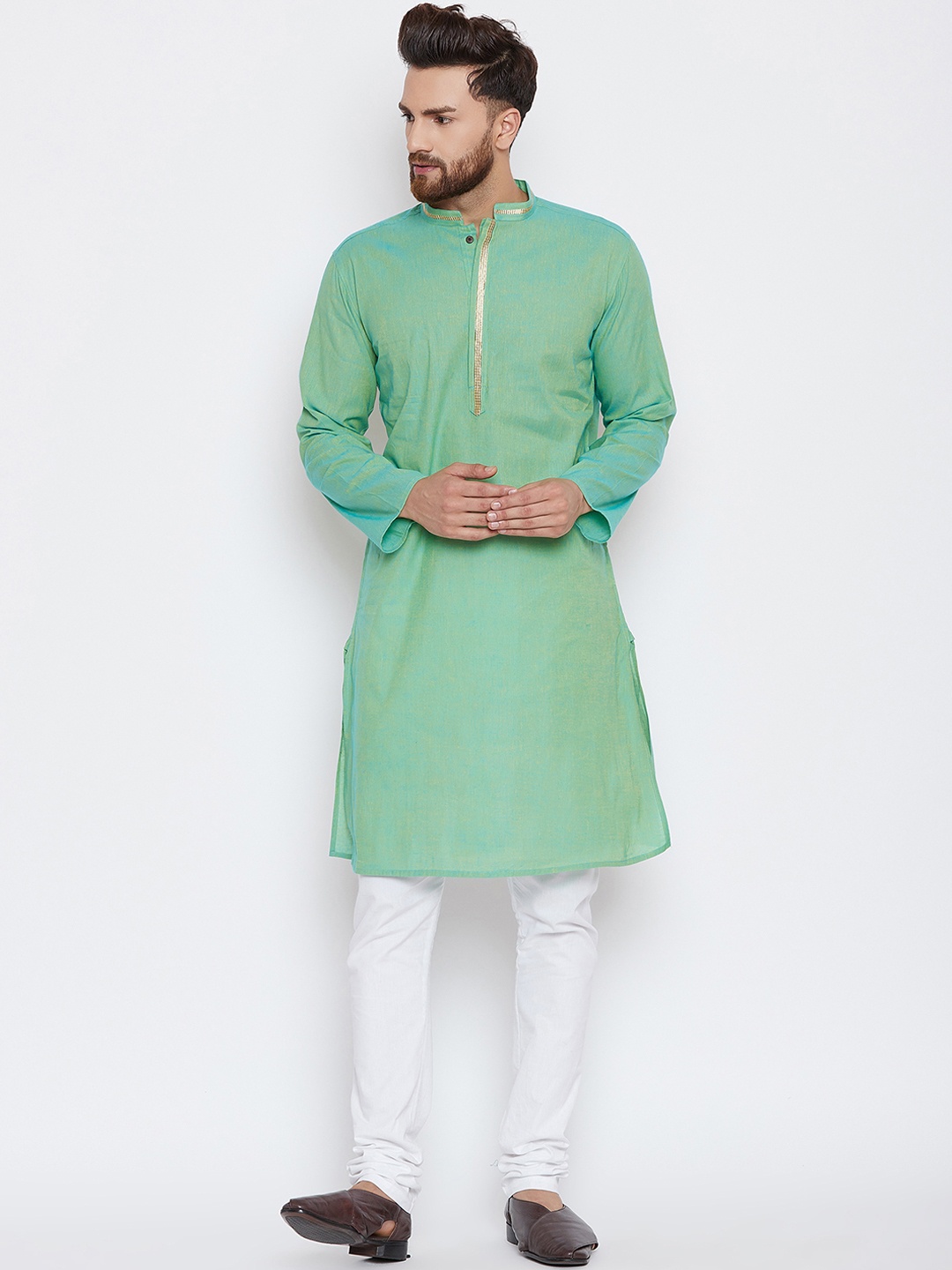 

even Men Green Solid Straight Kurta