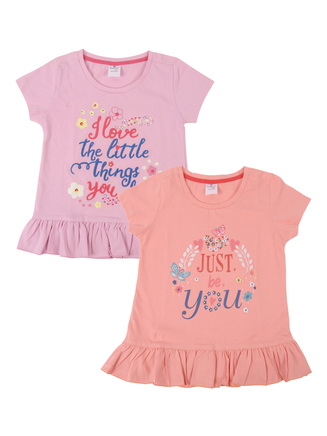 

Smarty Girls Pack Of 2 Printed Pure Cotton Tops, Pink