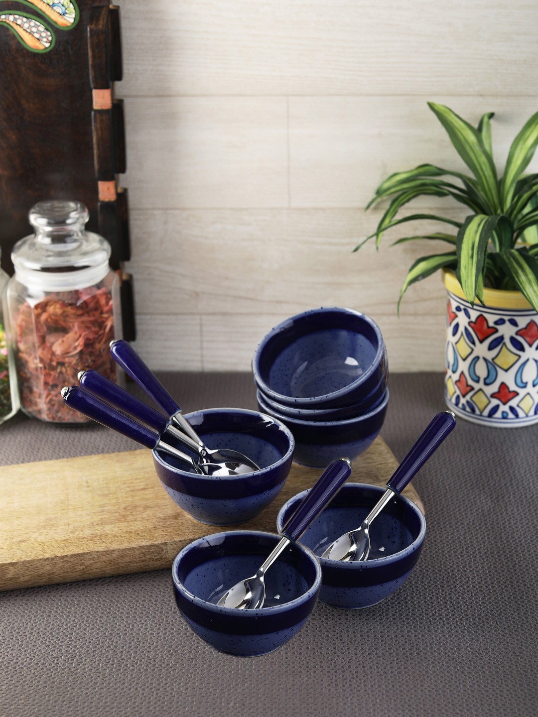 

VarEesha Set of 6 Blue Solid Ceramic Bowls & Spoons
