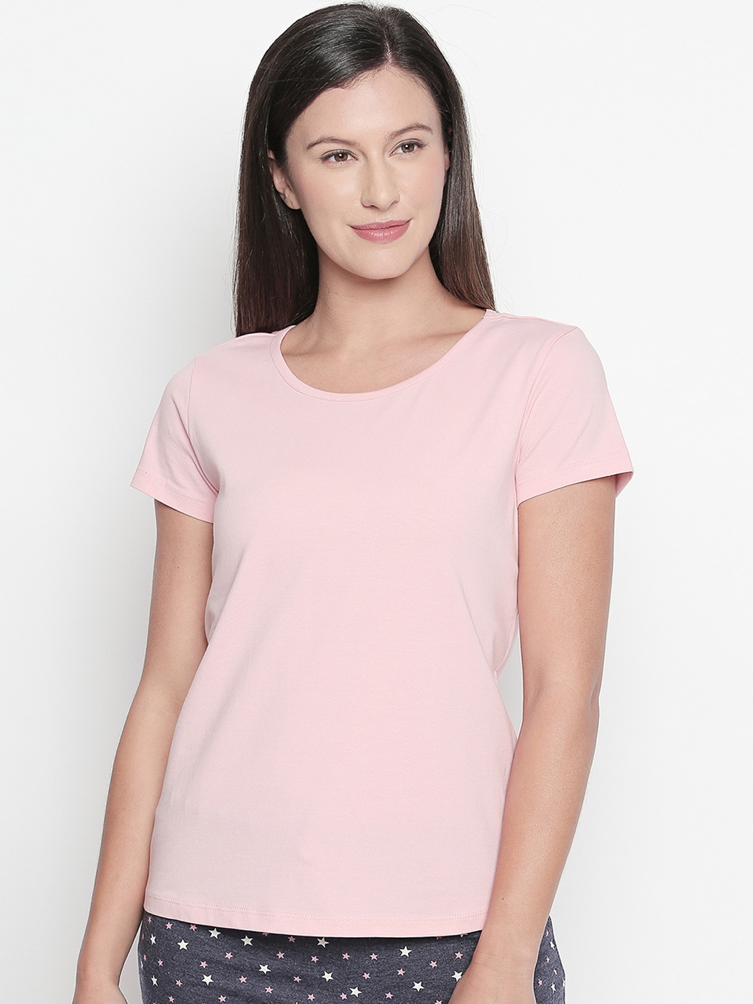 

Dreamz by Pantaloons Women Pink Solid Round Neck Pure Cotton Lounge T-shirt