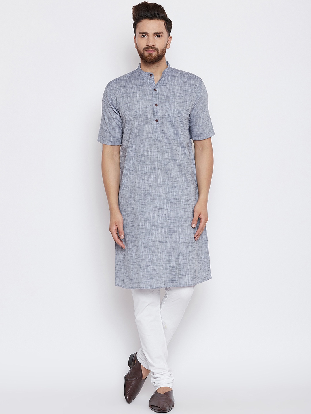 

even Men Grey Solid Straight Kurta