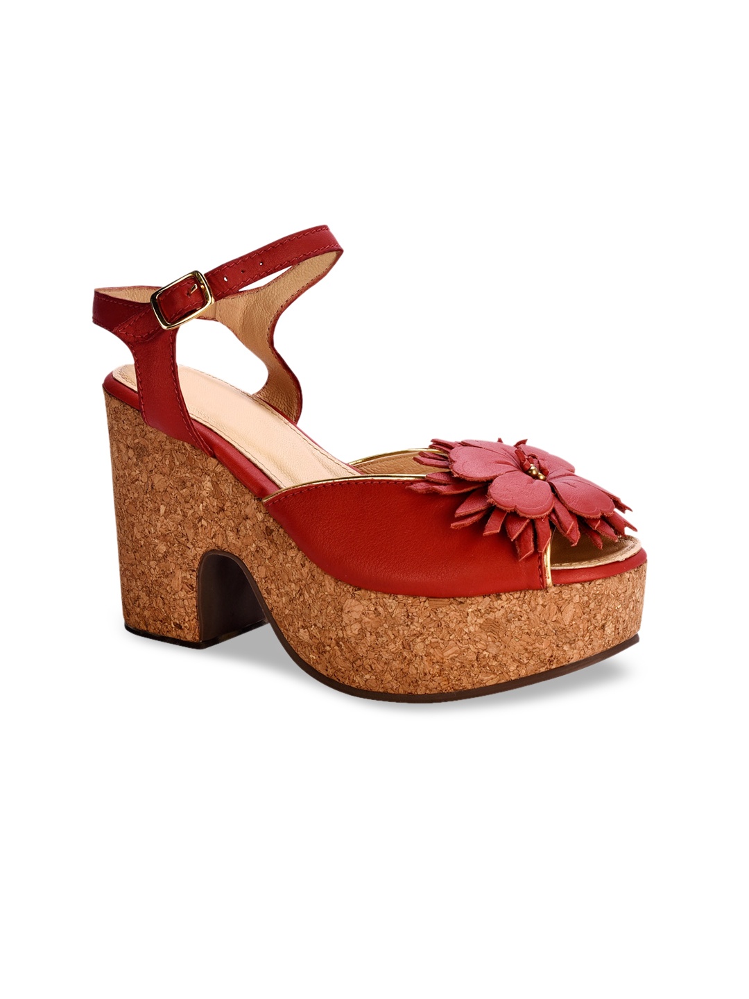 

Eske Women Red Woven Design Leather Peep Toes