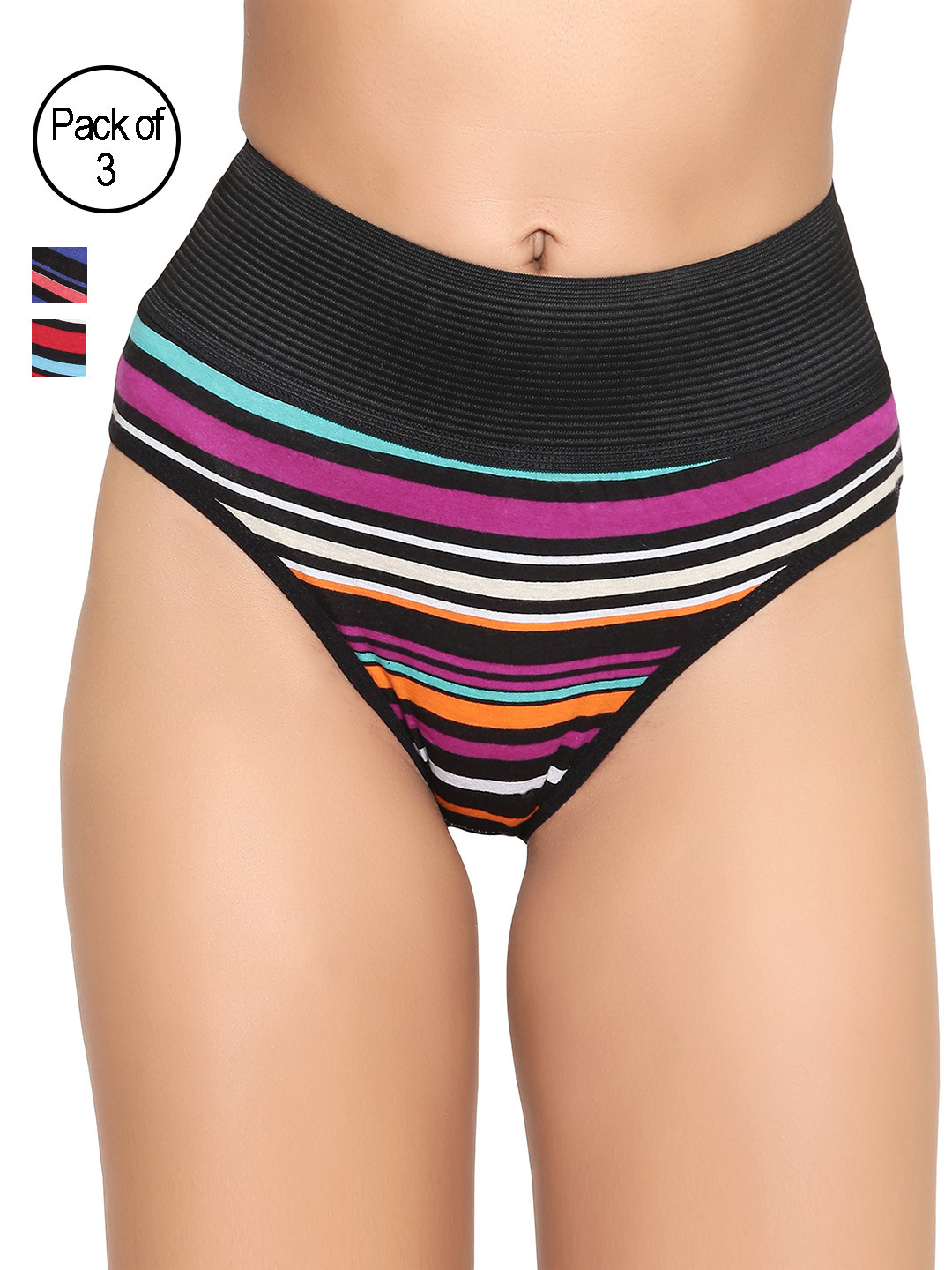 

Masha Women Pack of 3 Striped Hipster Briefs PT3PC-107, Multi