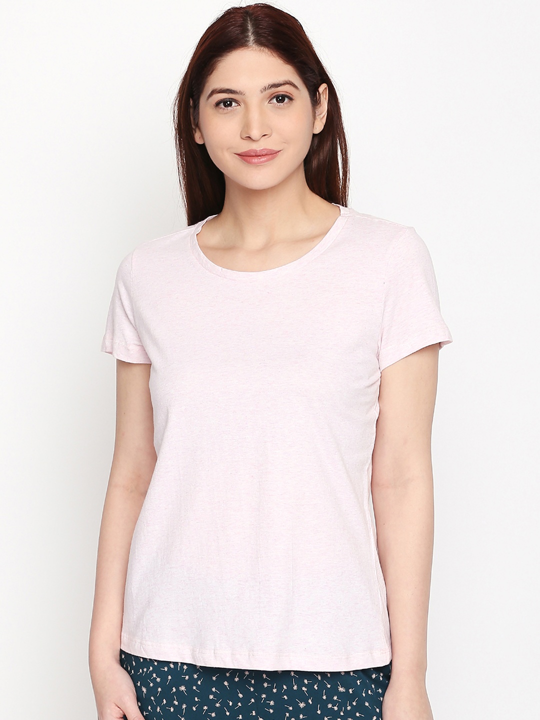 

Dreamz by Pantaloons Women Pink Solid Round Neck Pure Cotton Lounge T-shirt