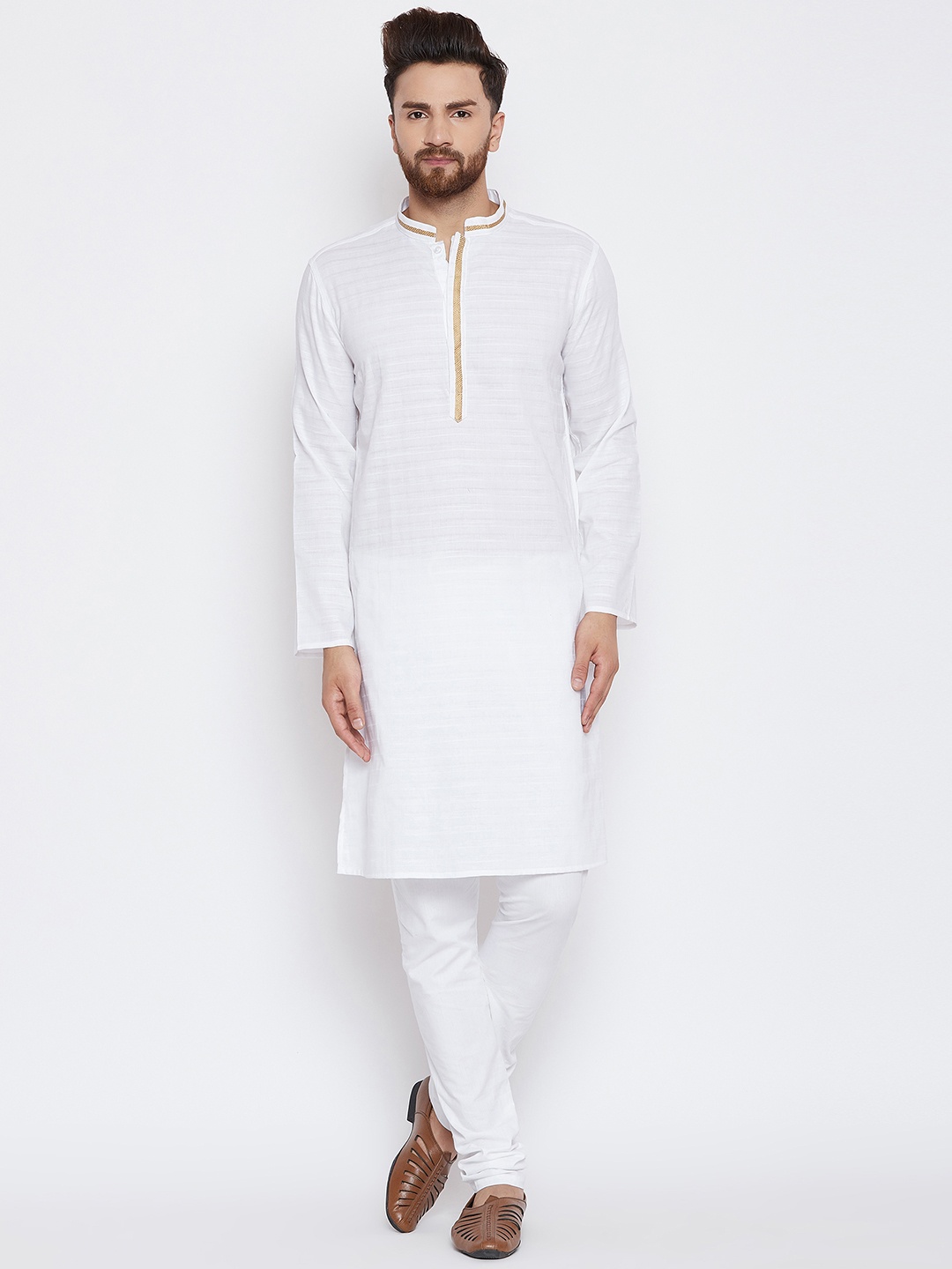 even Men White Striped Straight Kurta