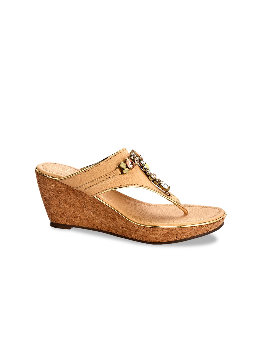 Eske Women Khaki Solid Leather Sandals