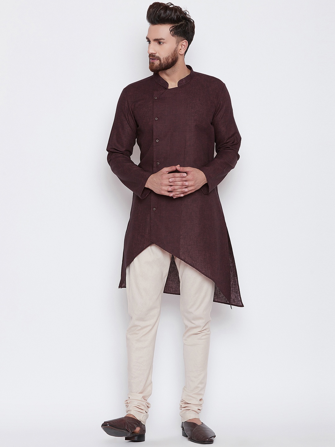 even Men Brown Solid Straight Kurta