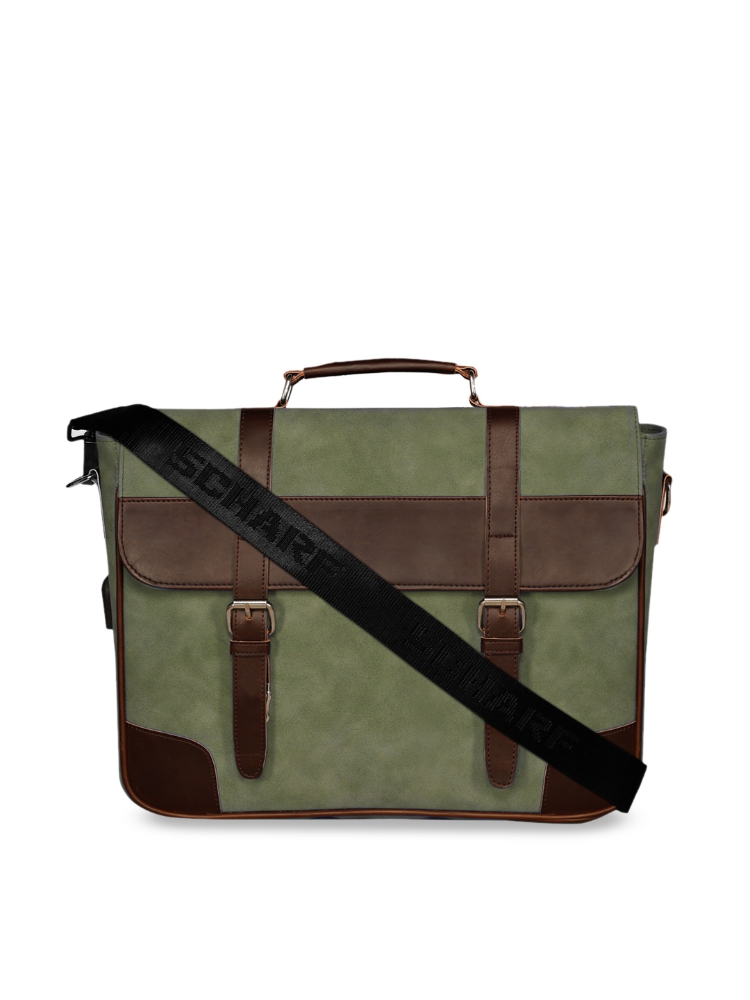 

SCHARF Unisex Green Solid Leather Laptop Bag