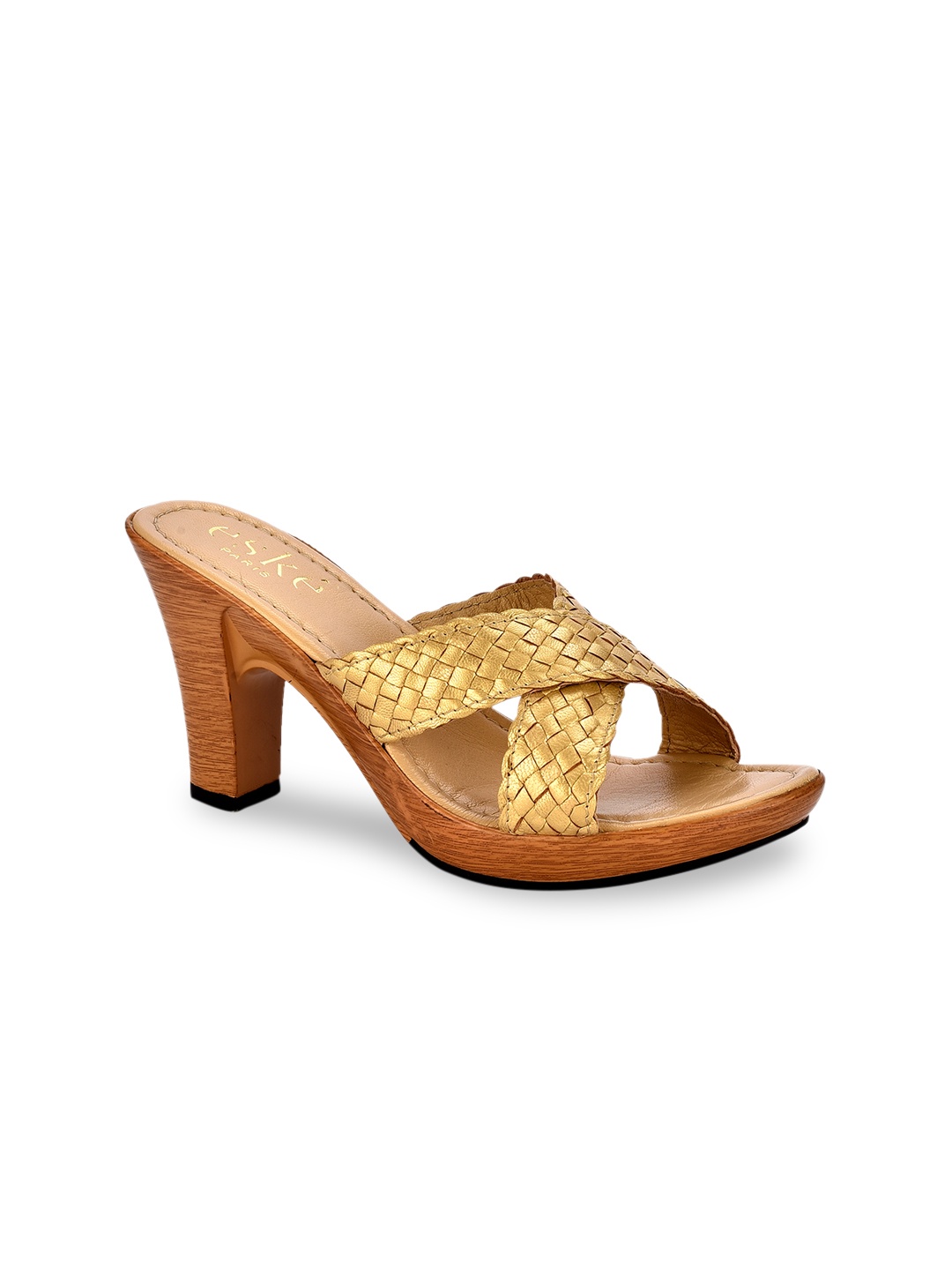

Eske Women Gold-Toned Woven Design Leather Sandals