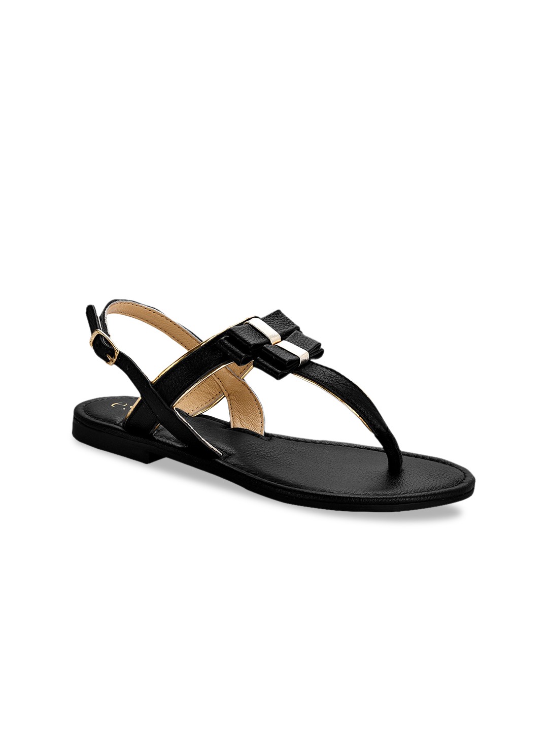 

Eske Women Black Solid Leather T-Strap Flats