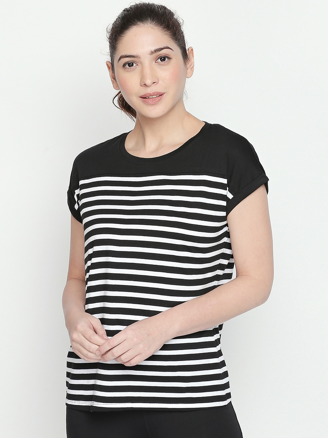 

Ajile by Pantaloons Women Black Striped Top
