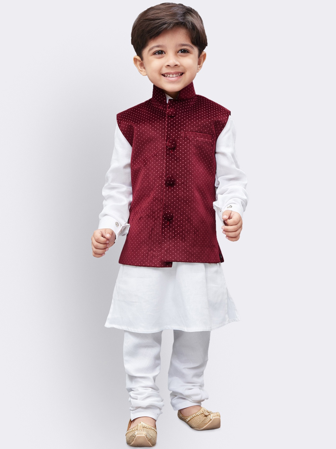 

JBN Creation Boys White Printed Kurta with Churidar