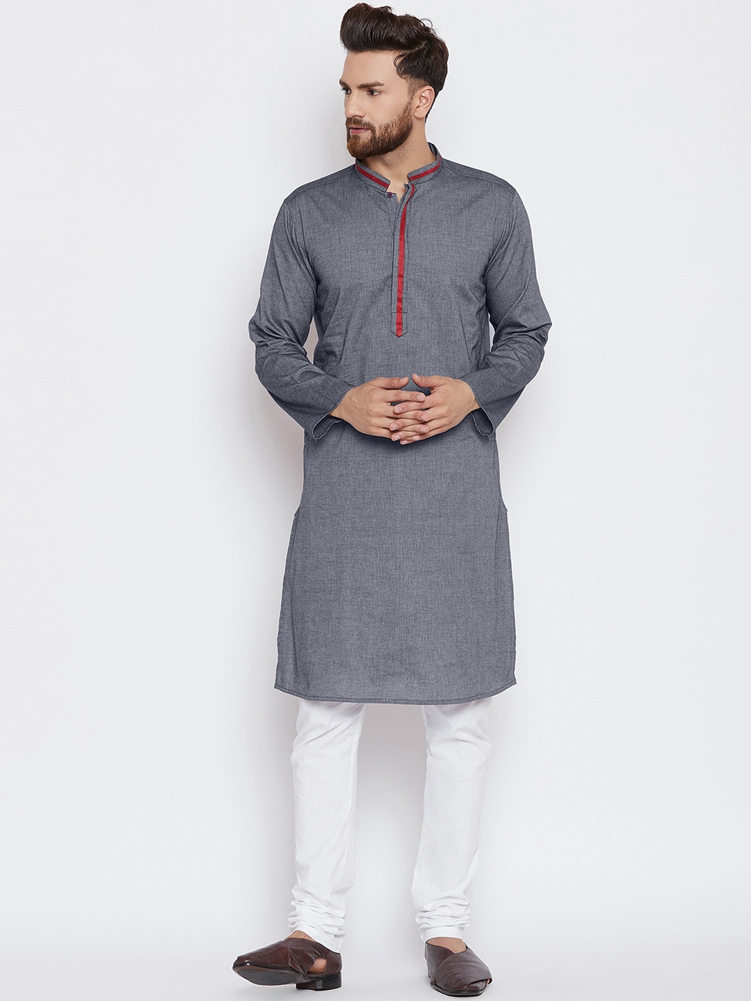 

even Men Grey Solid Straight Kurta