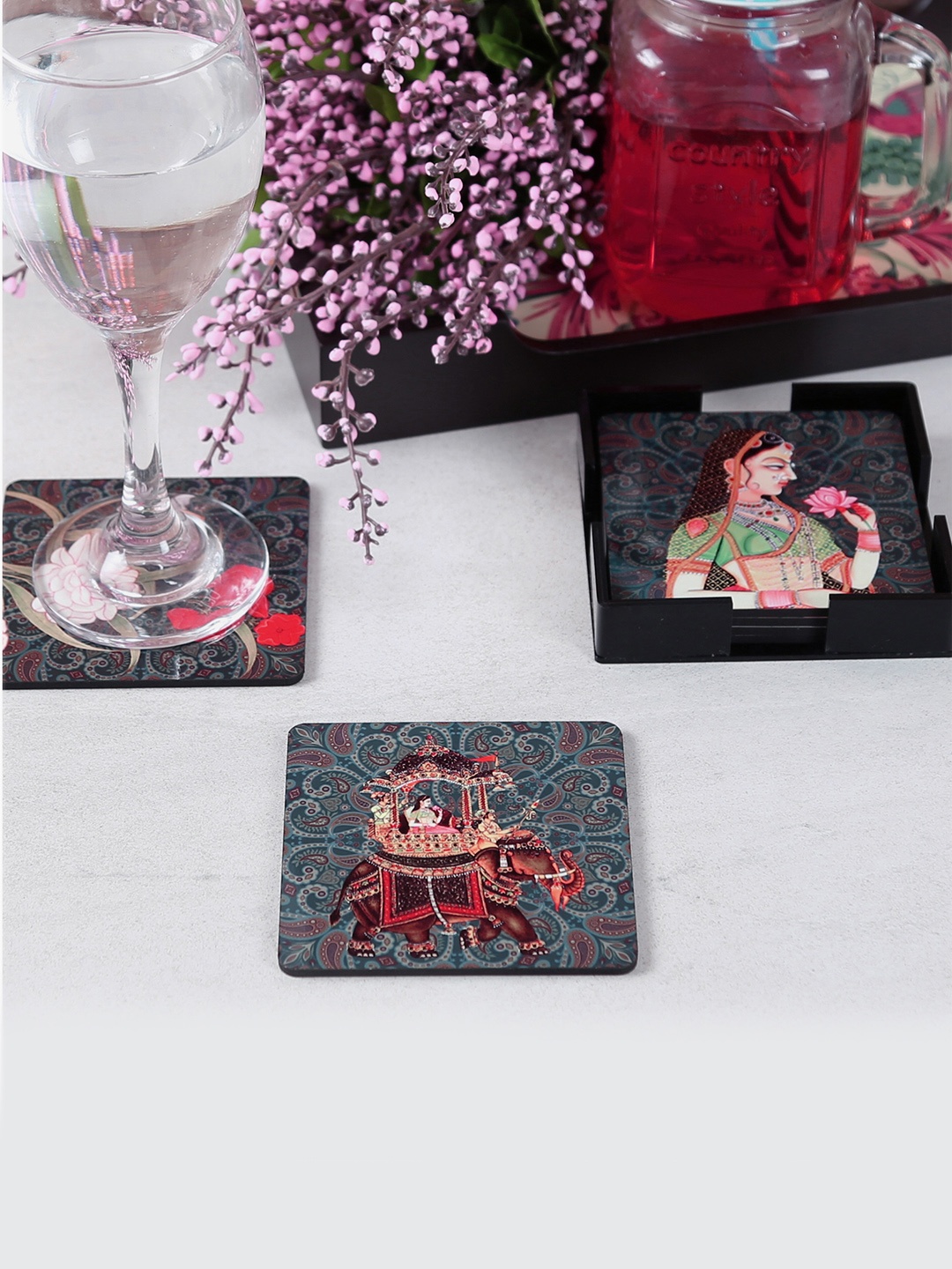 Reinvention Factory Set of 6 Green Printed Coasters