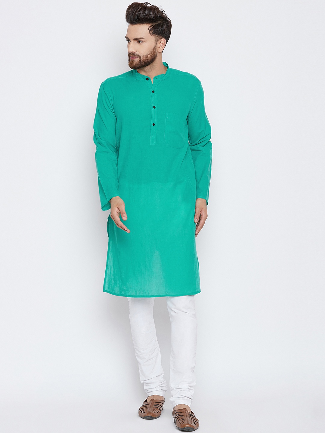

even Men Teal Green Solid Straight Kurta