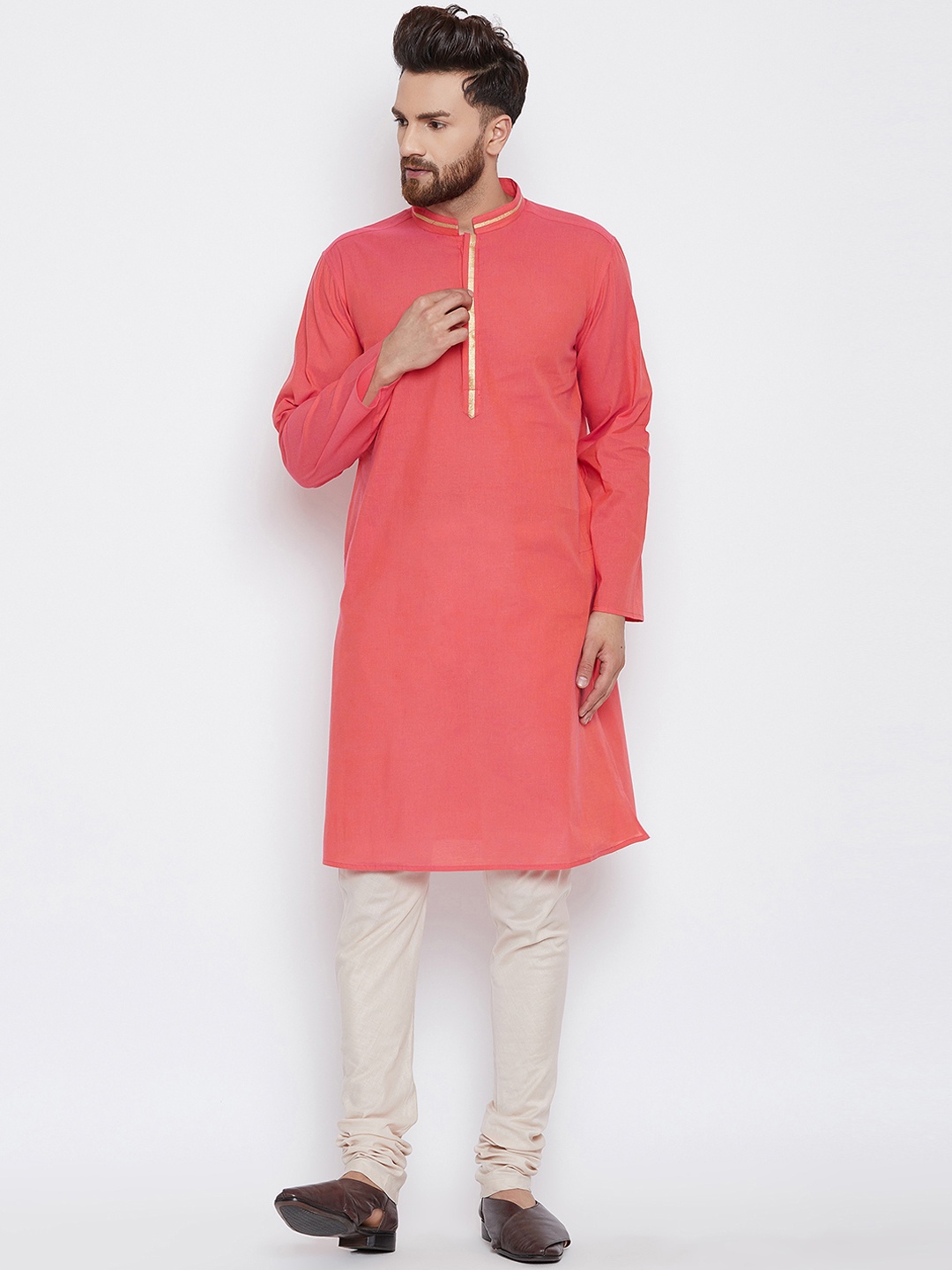 

even Men Pink Solid Straight Kurta