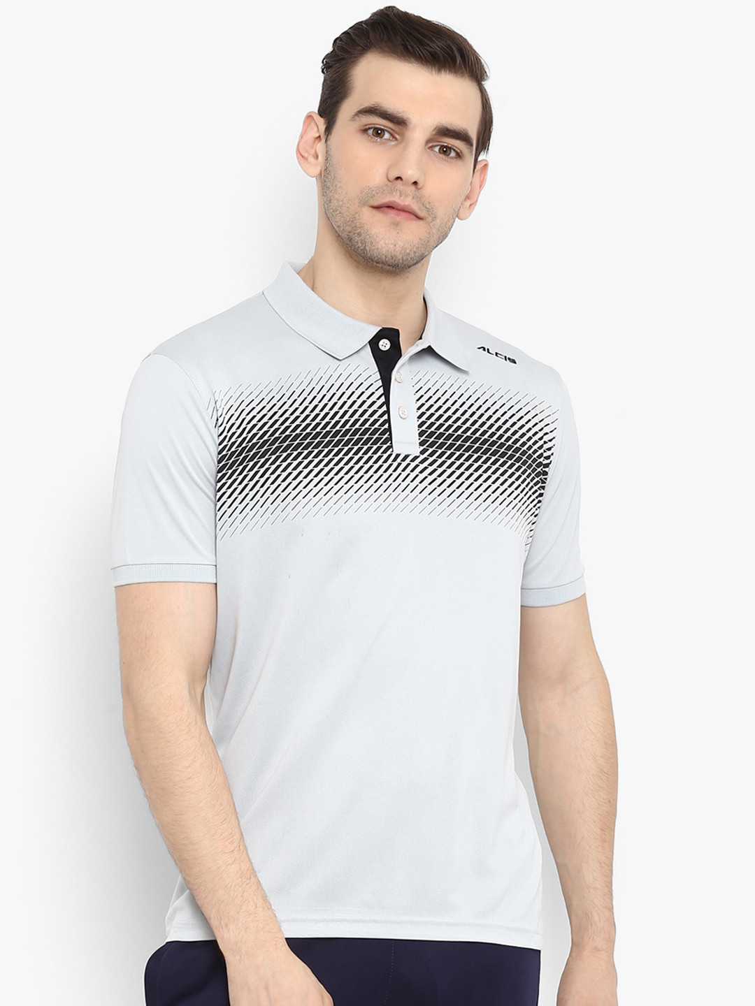 

Alcis Men Grey Printed Polo Collar T-shirt