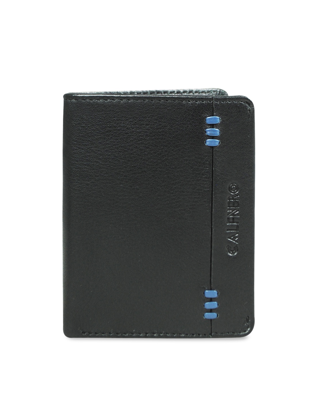CALFNERO Men Black & Blue Solid Leather Two Fold Wallet
