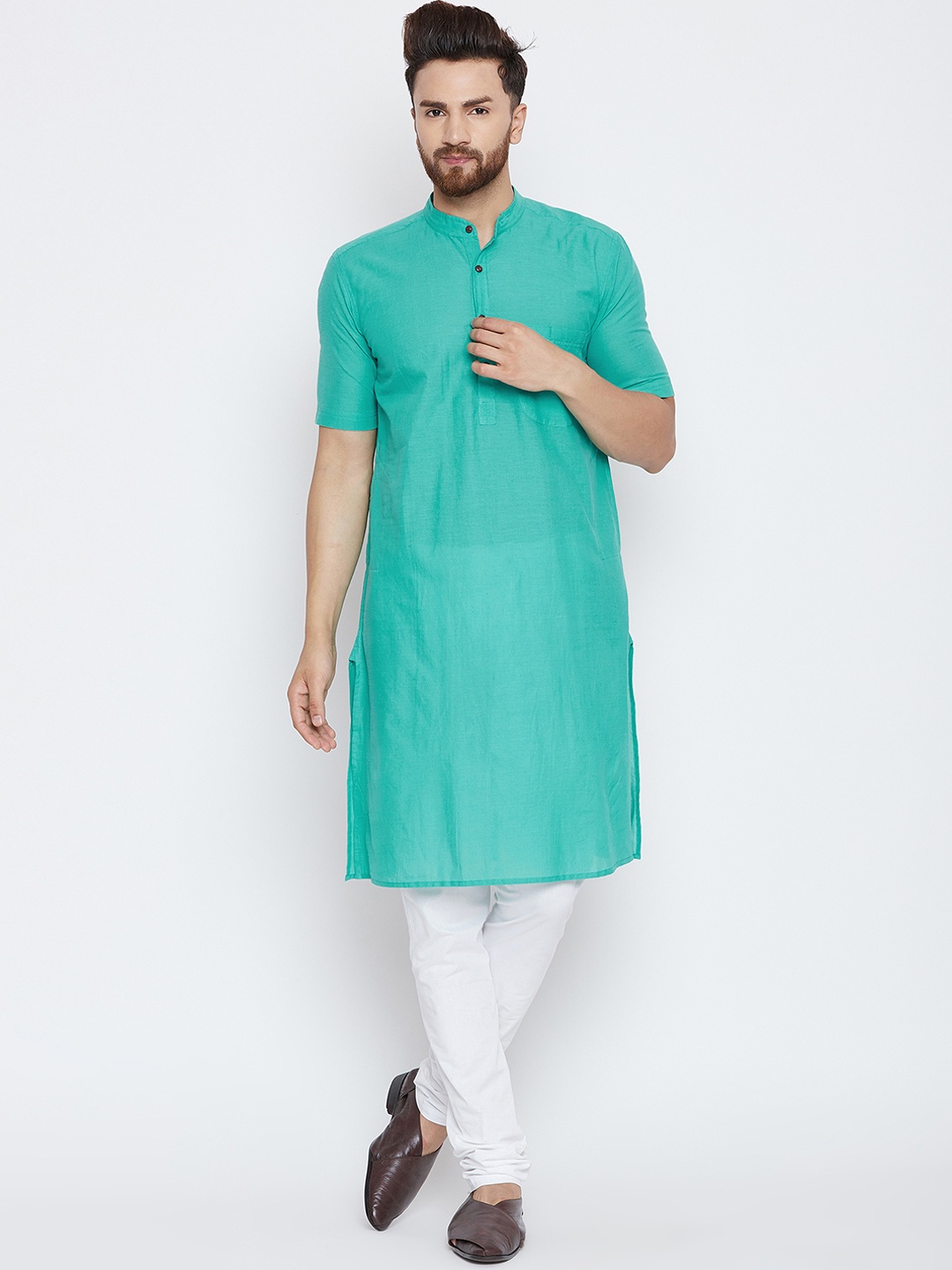 

even Men Teal Solid Straight Kurta