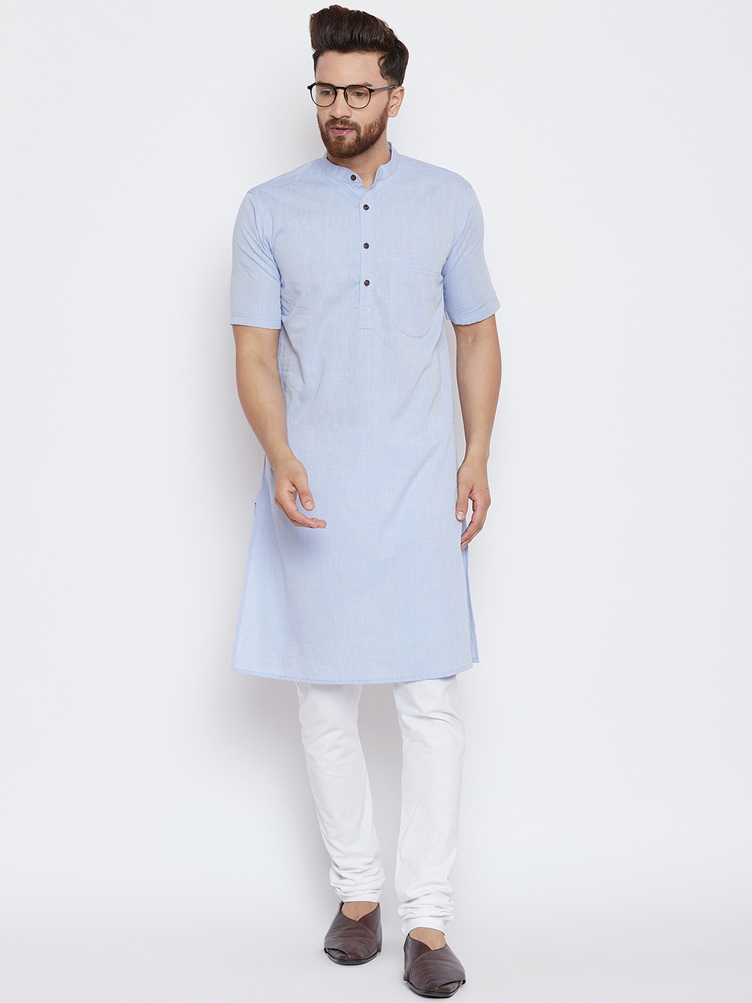 

even Men Blue Woven Design Straight Kurta
