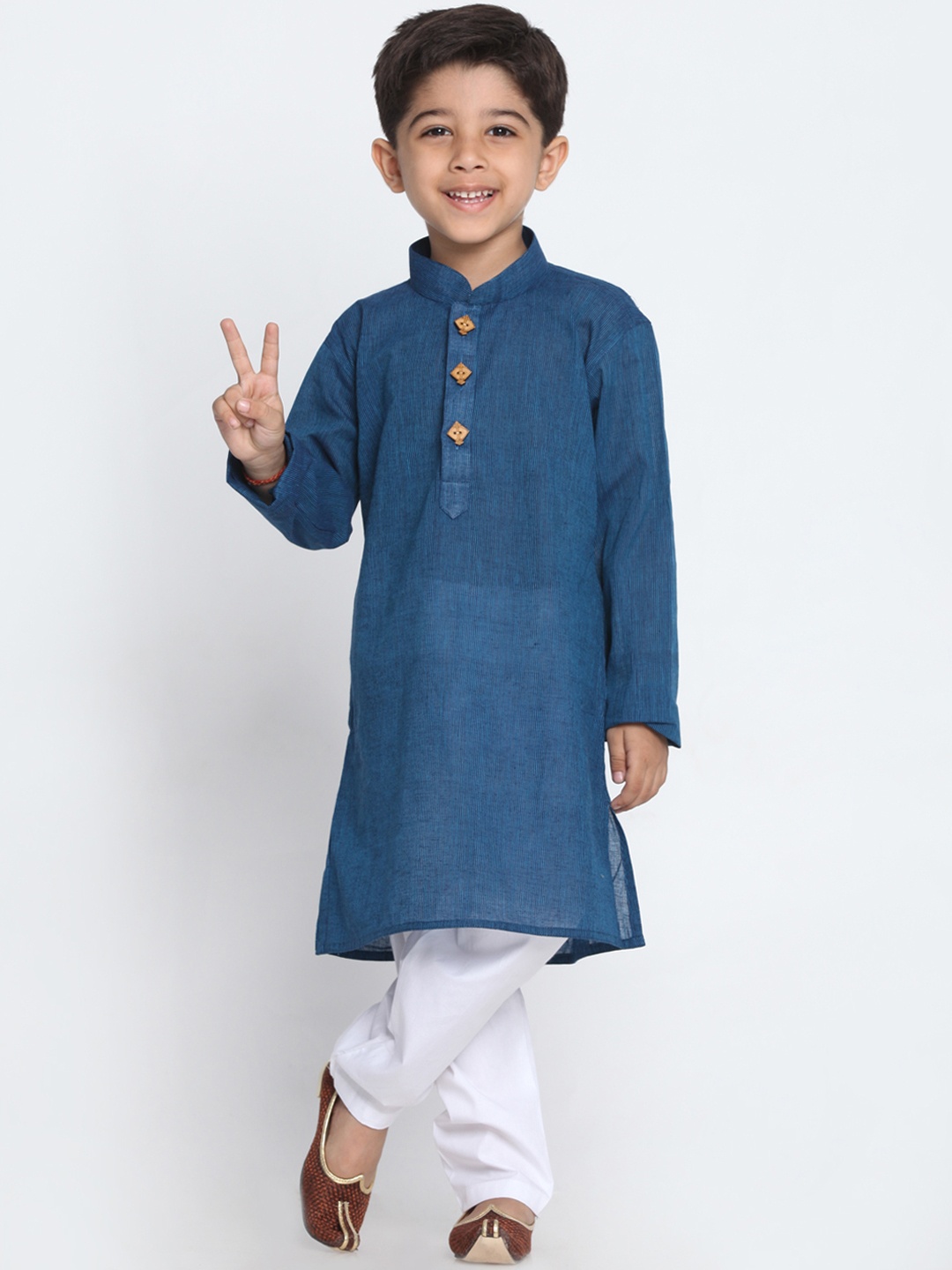 

JBN Creation Boys Blue & White Solid Kurta with Churidar