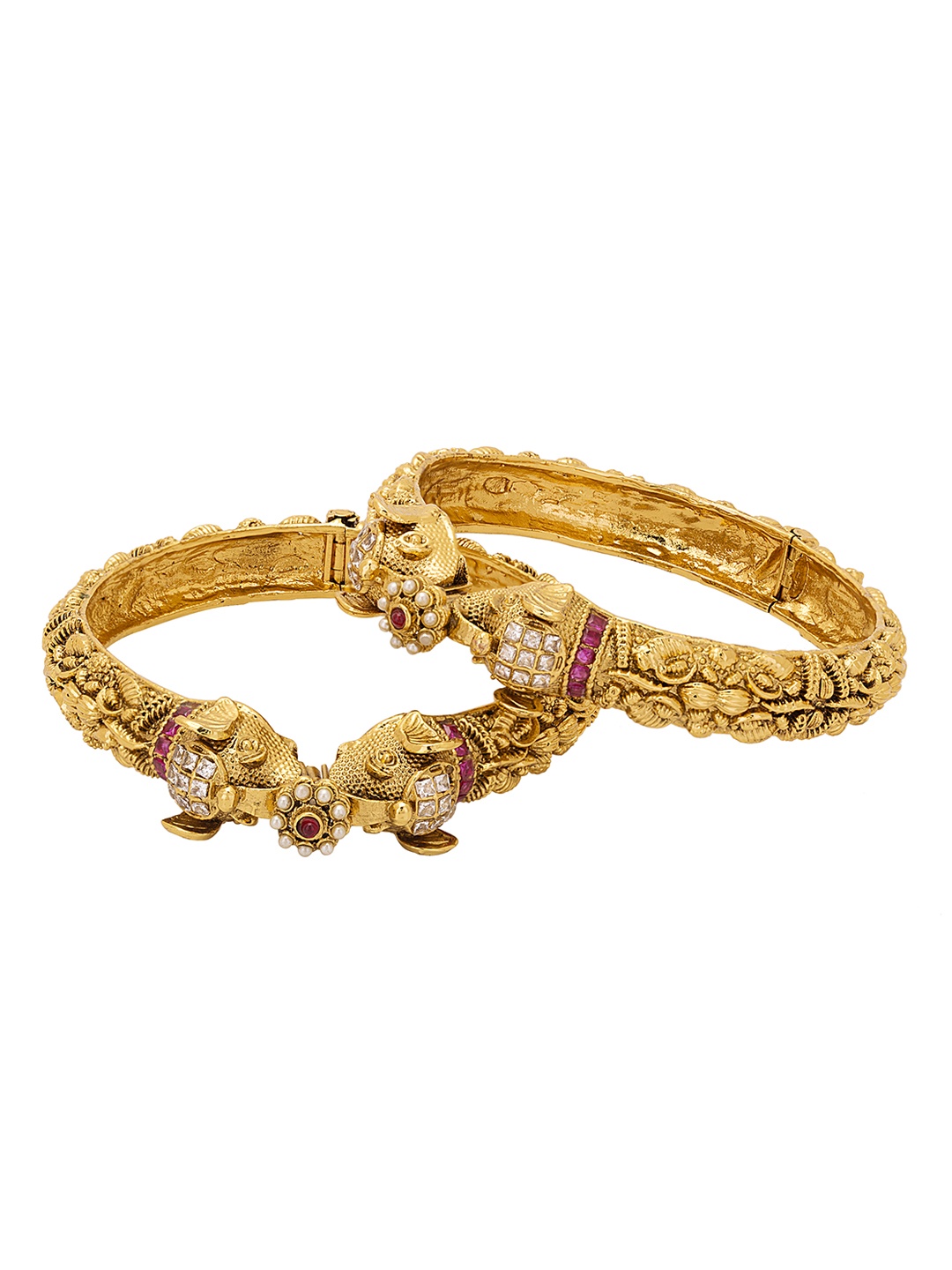 

Adwitiya Collection Set of 2 24KT Gold-Plated & White Embellished Bangles