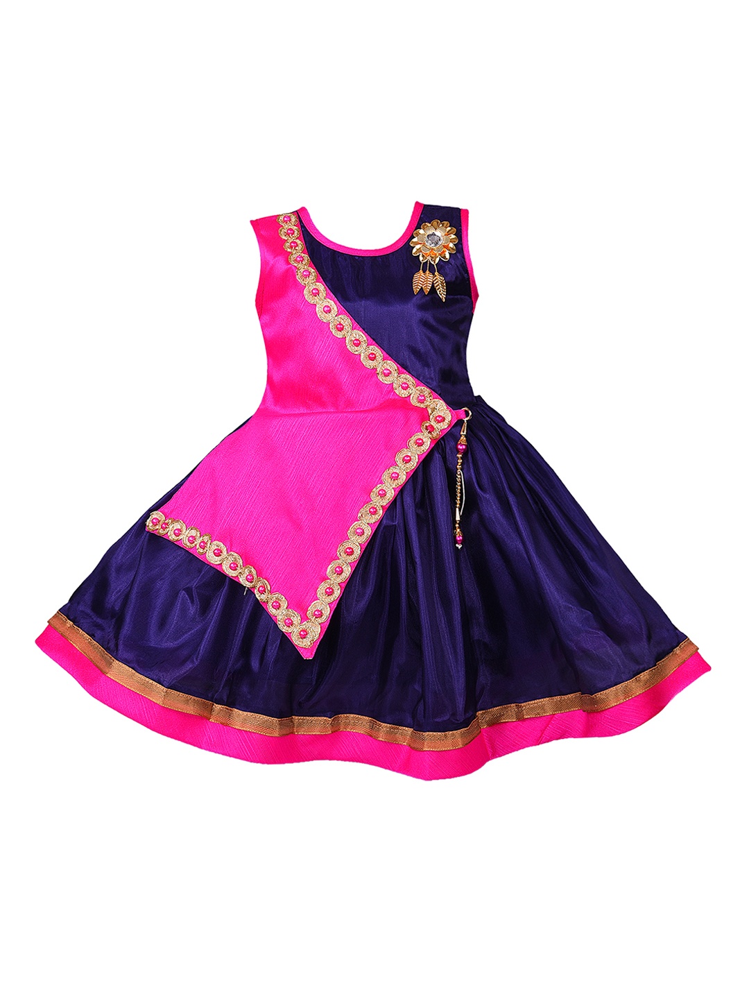 

Wish Karo Girls Pink & Blue Colourblocked Fit and Flare Dress