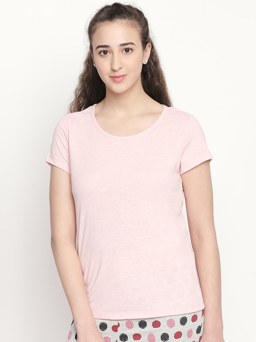 

Dreamz by Pantaloons Women Pink Solid Round Neck Pure Cotton Lounge T-shirt