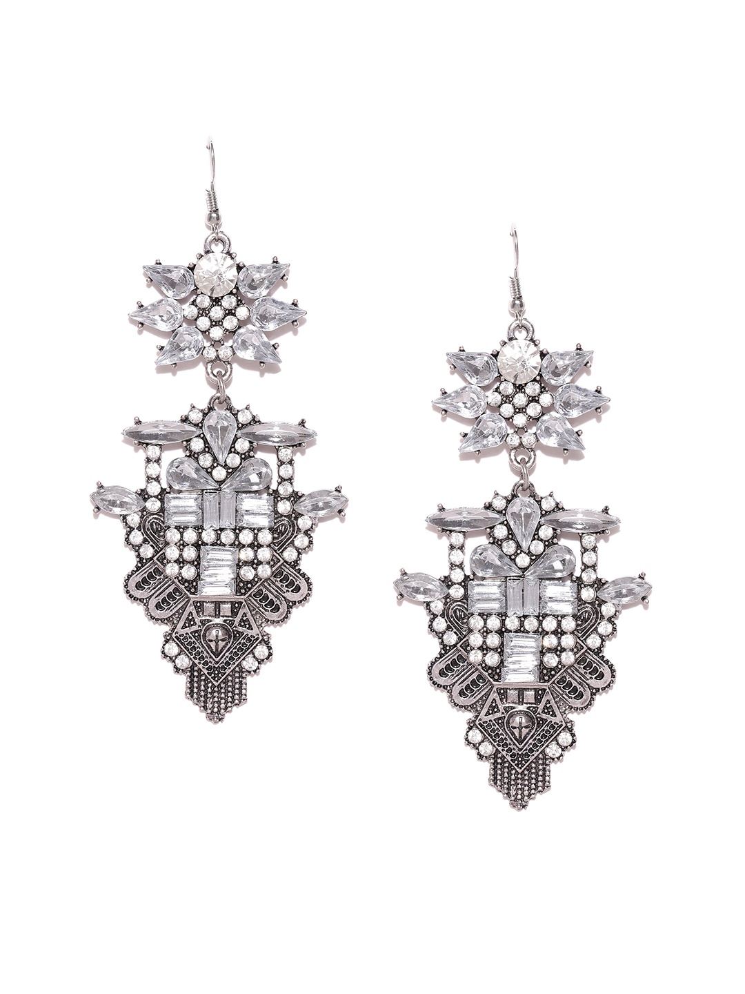 

OOMPH Silver-Toned Contemporary Drop Earrings
