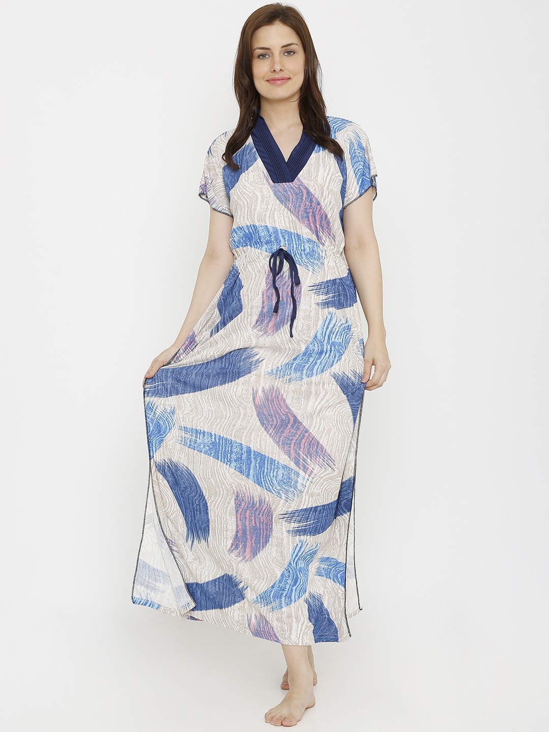 

Pretty Awesome Off-White Printed Kaftan Nightdress PTAS330