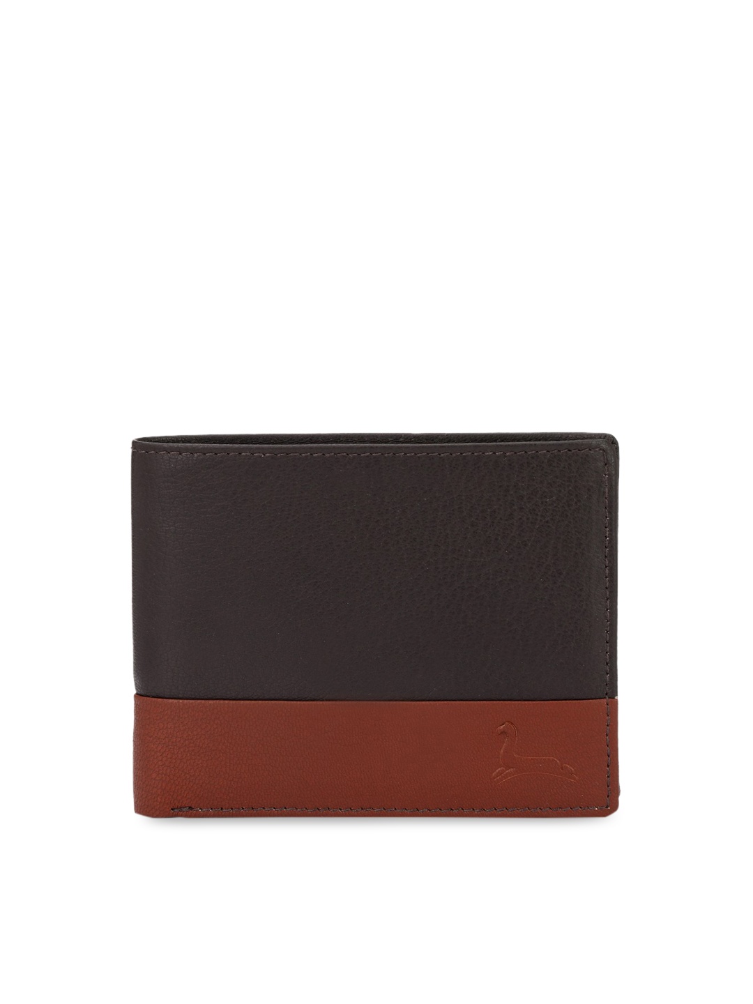 

Pacific Gold Men Brown Solid Two Fold Colourblocked Leather Wallet