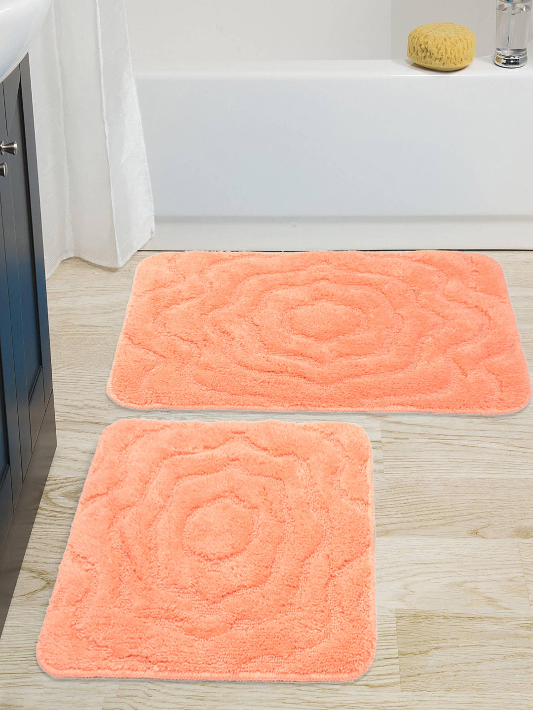 Saral Home Unisex Set of 2 Orange Anti-Skid Bath Rugs