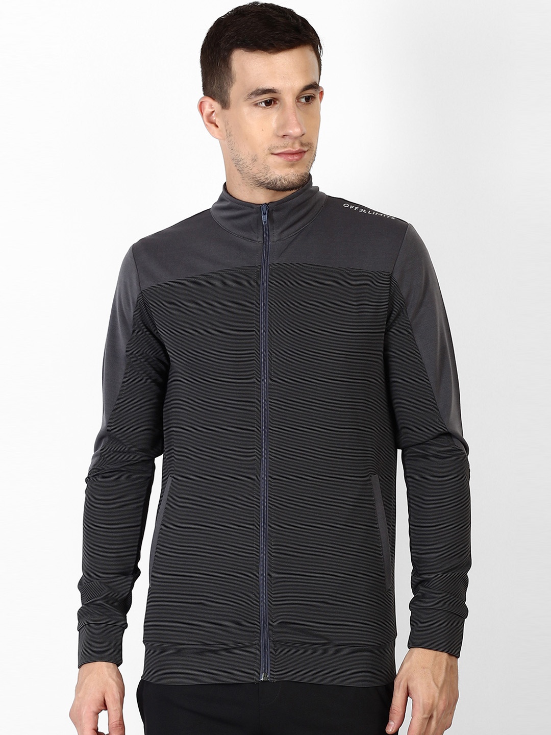 

OFF LIMITS Men Black Striped Lightweight Sporty Jacket
