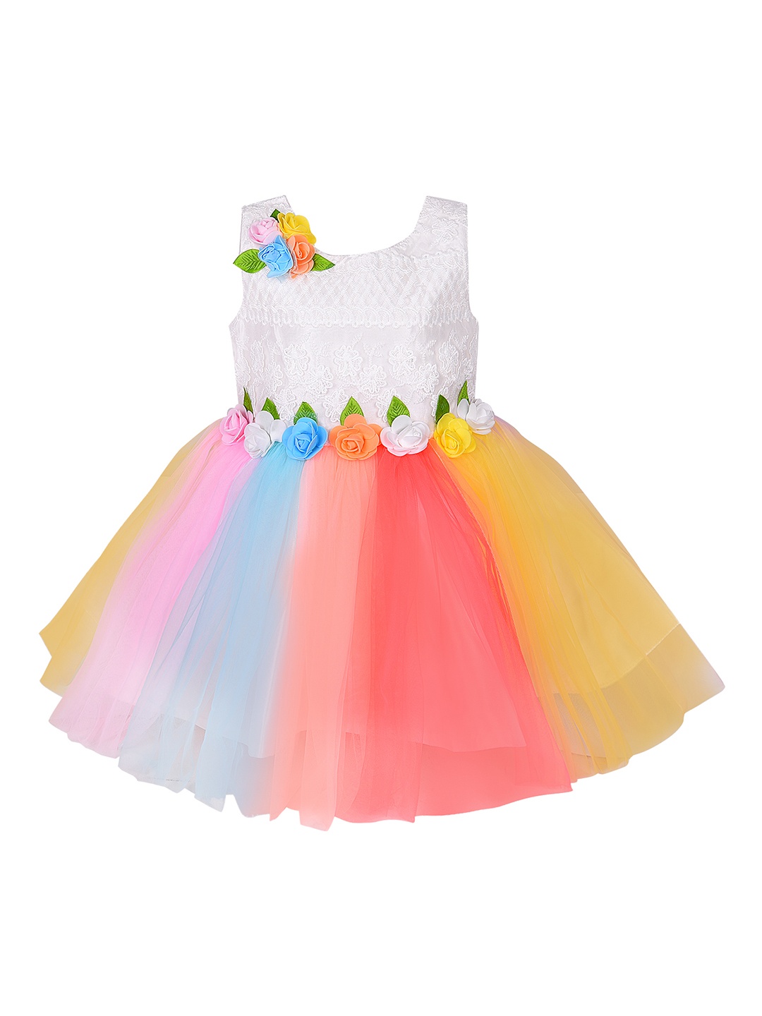 

Wish Karo Girls Multicoloured Colourblocked Fit and Flare Dress, Multi
