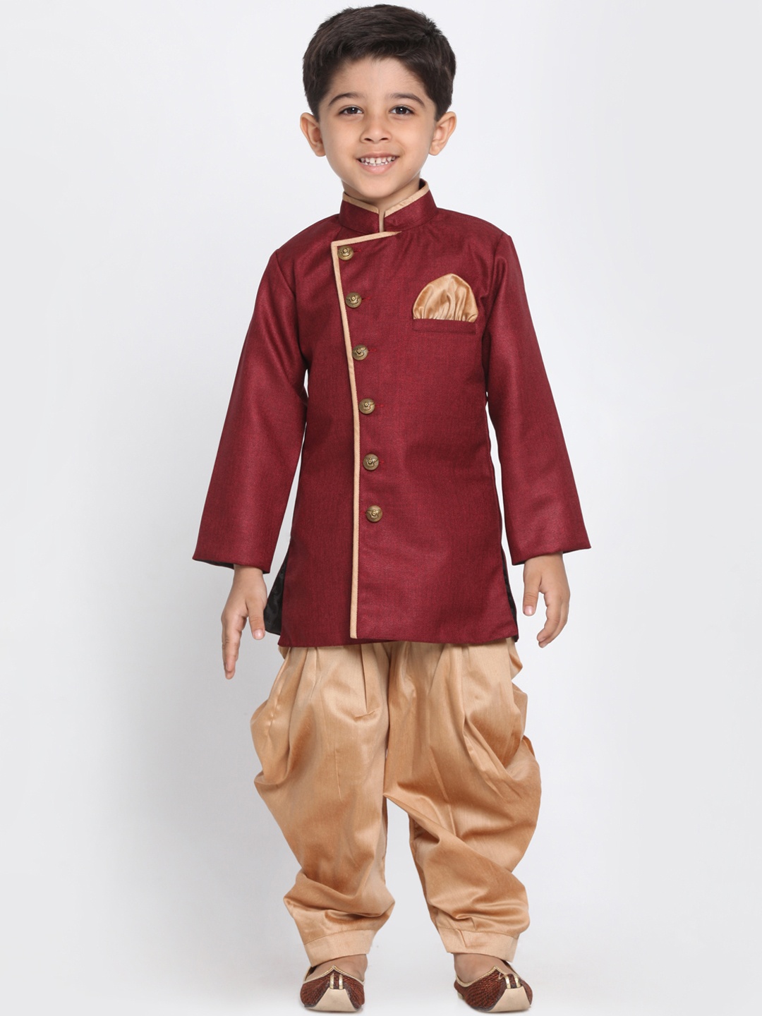 

JBN Creation Boys Maroon & Gold-Toned Solid Kurta with Dhoti Pants
