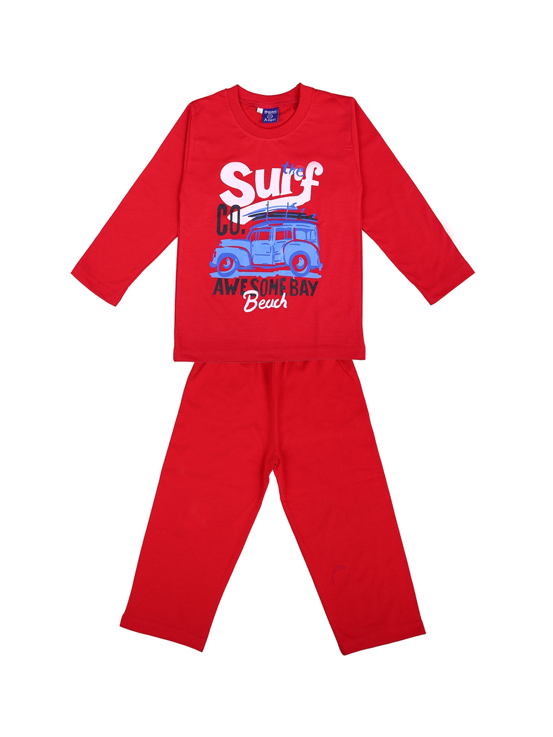 

SWEET ANGEL Unisex Red Printed Night suit